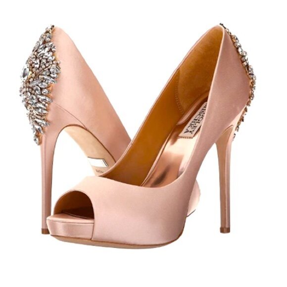Badgley Mischka Shoes - Badgley Mischka Satin Heels – Soft Pink with Crystal Embellishments – Size 5.5